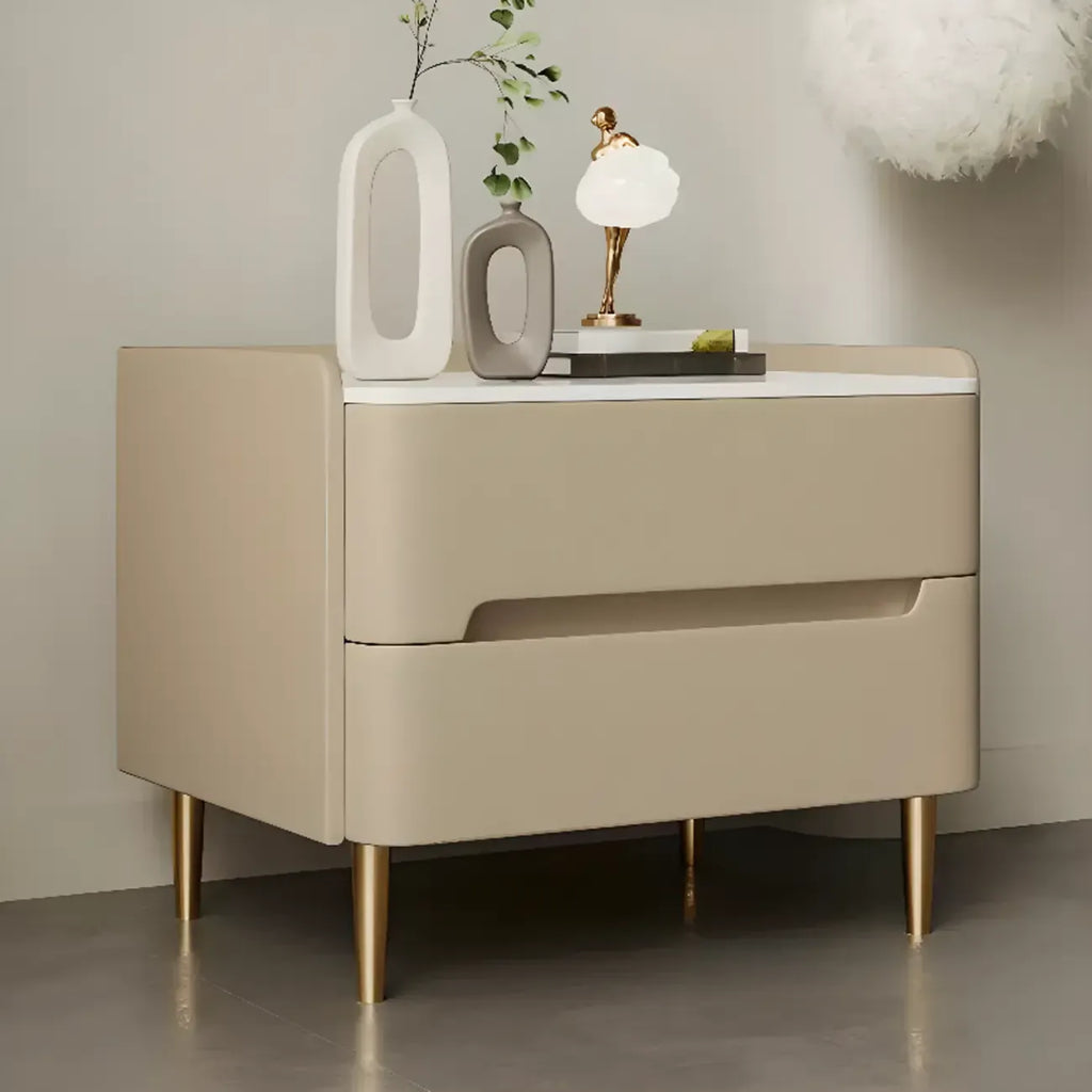 Table de chevet moderne avec plateau en marbre et tiroirs de rangement