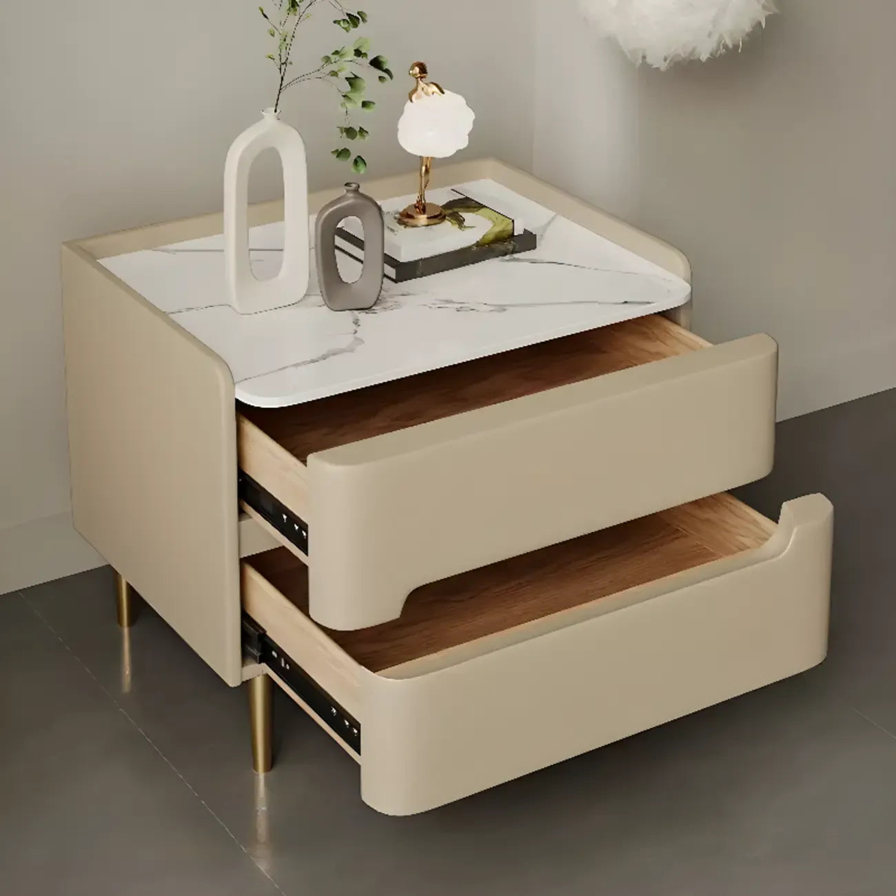 Table de chevet moderne avec plateau en marbre et tiroirs de rangement