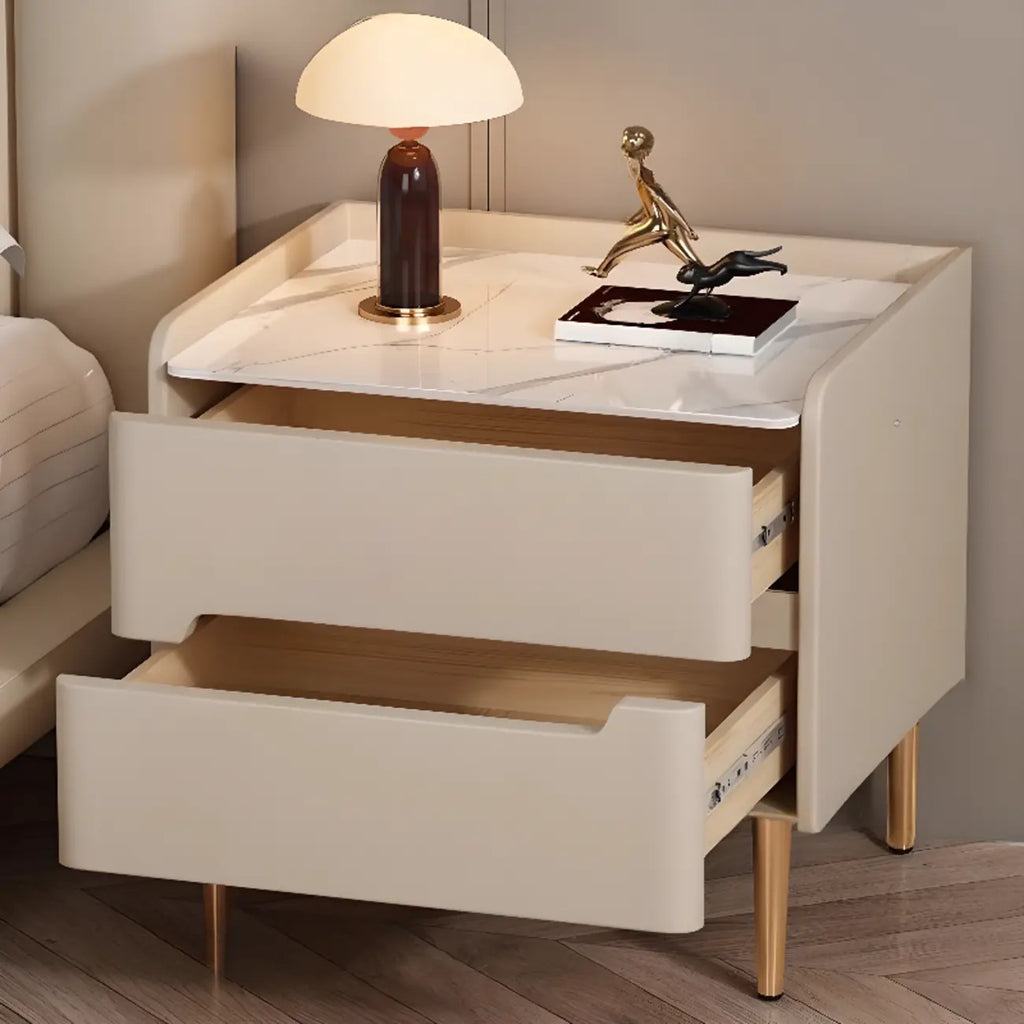 Table de chevet moderne avec plateau en marbre et tiroirs de rangement