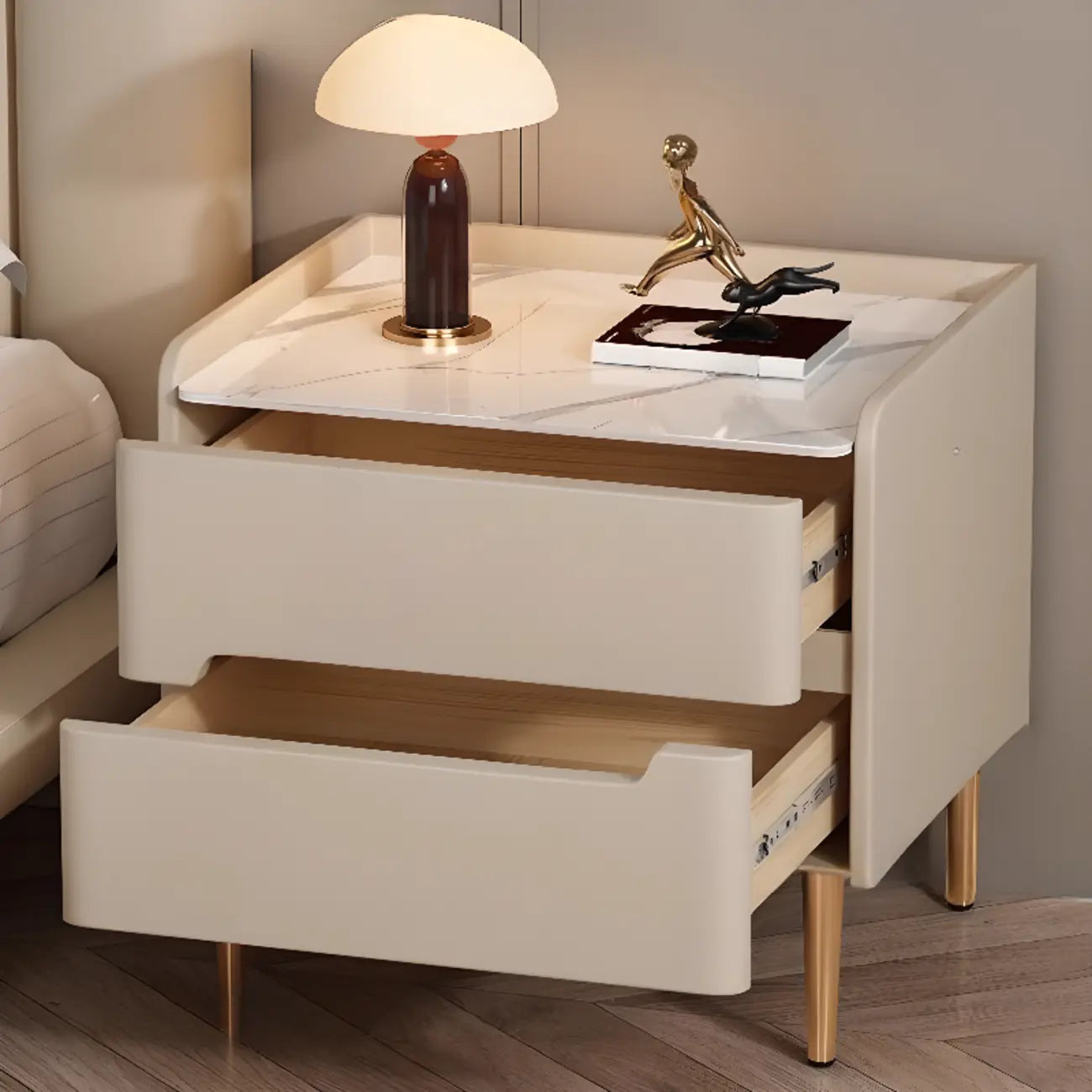 Table de chevet moderne avec plateau en marbre et tiroirs de rangement