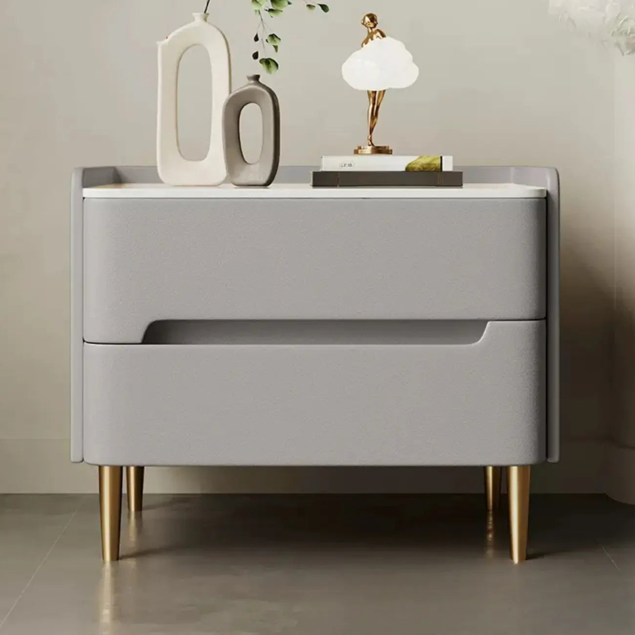 Table de chevet moderne avec plateau en marbre et tiroirs de rangement