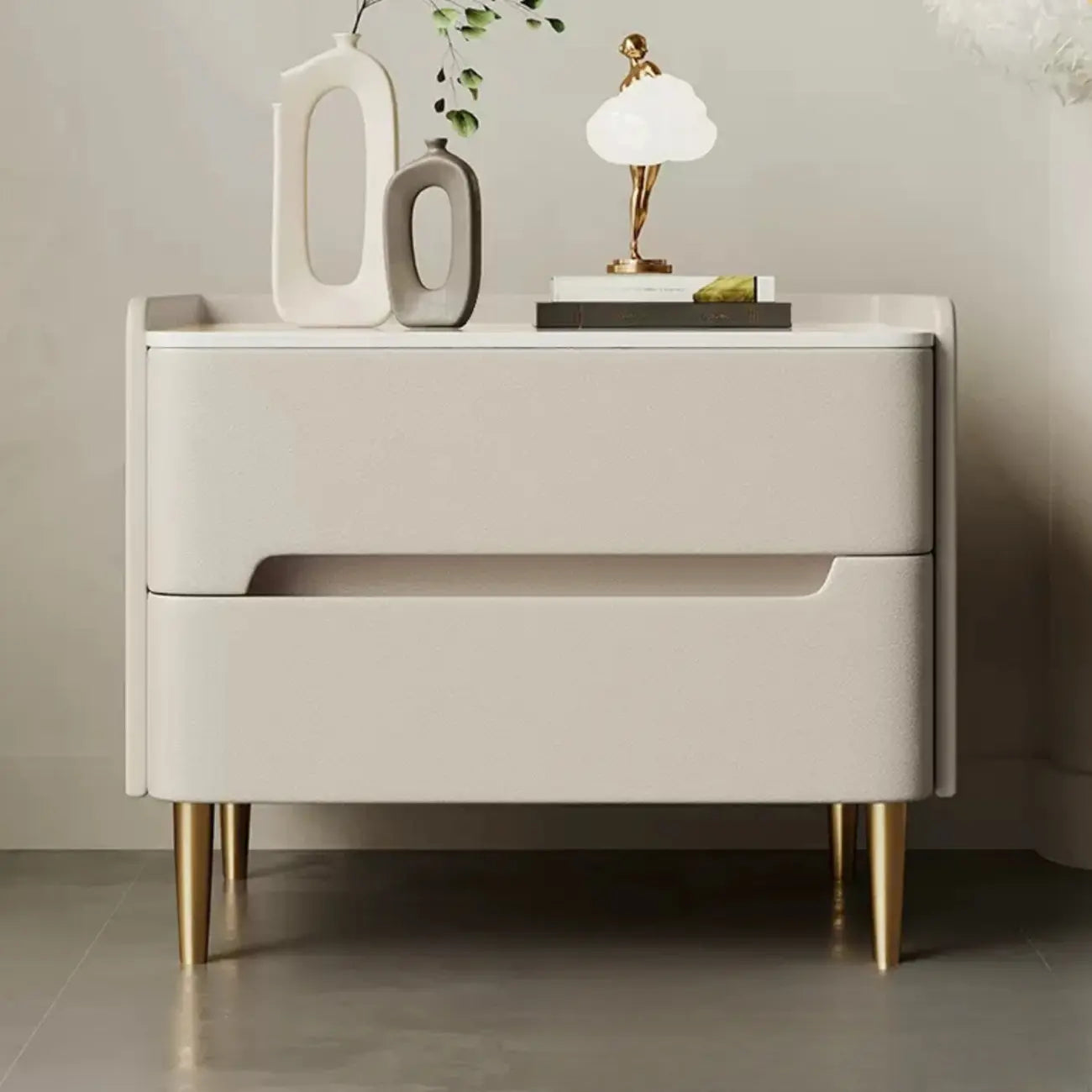 Table de chevet moderne avec plateau en marbre et tiroirs de rangement
