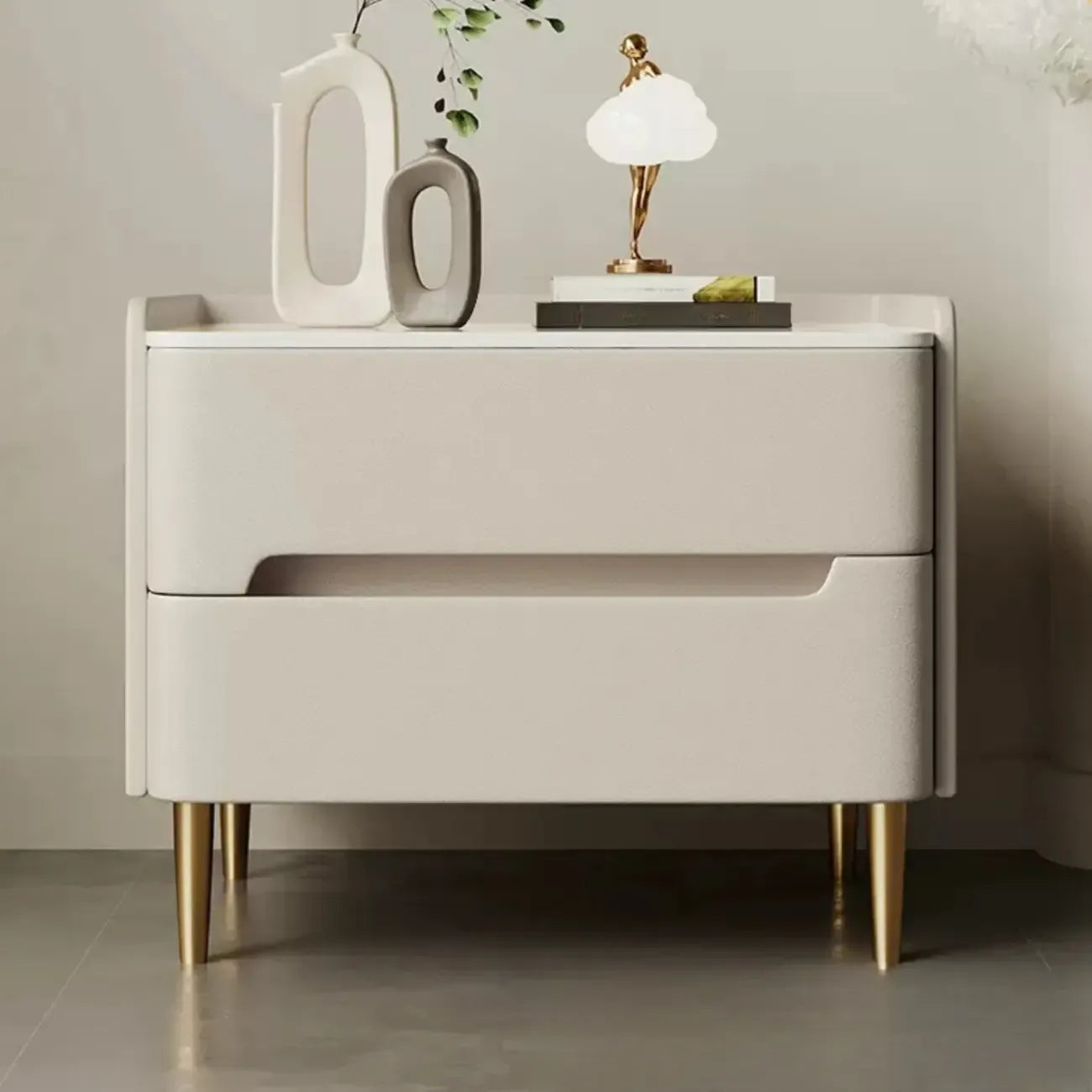 Table de chevet moderne avec plateau en marbre et tiroirs de rangement