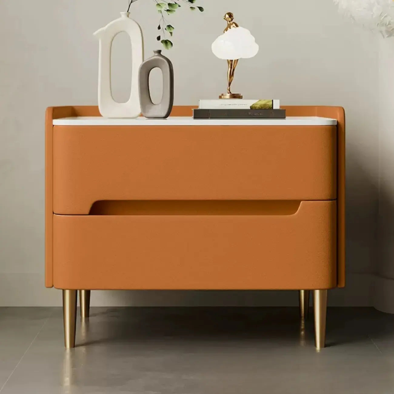 Table de chevet moderne avec plateau en marbre et tiroirs de rangement