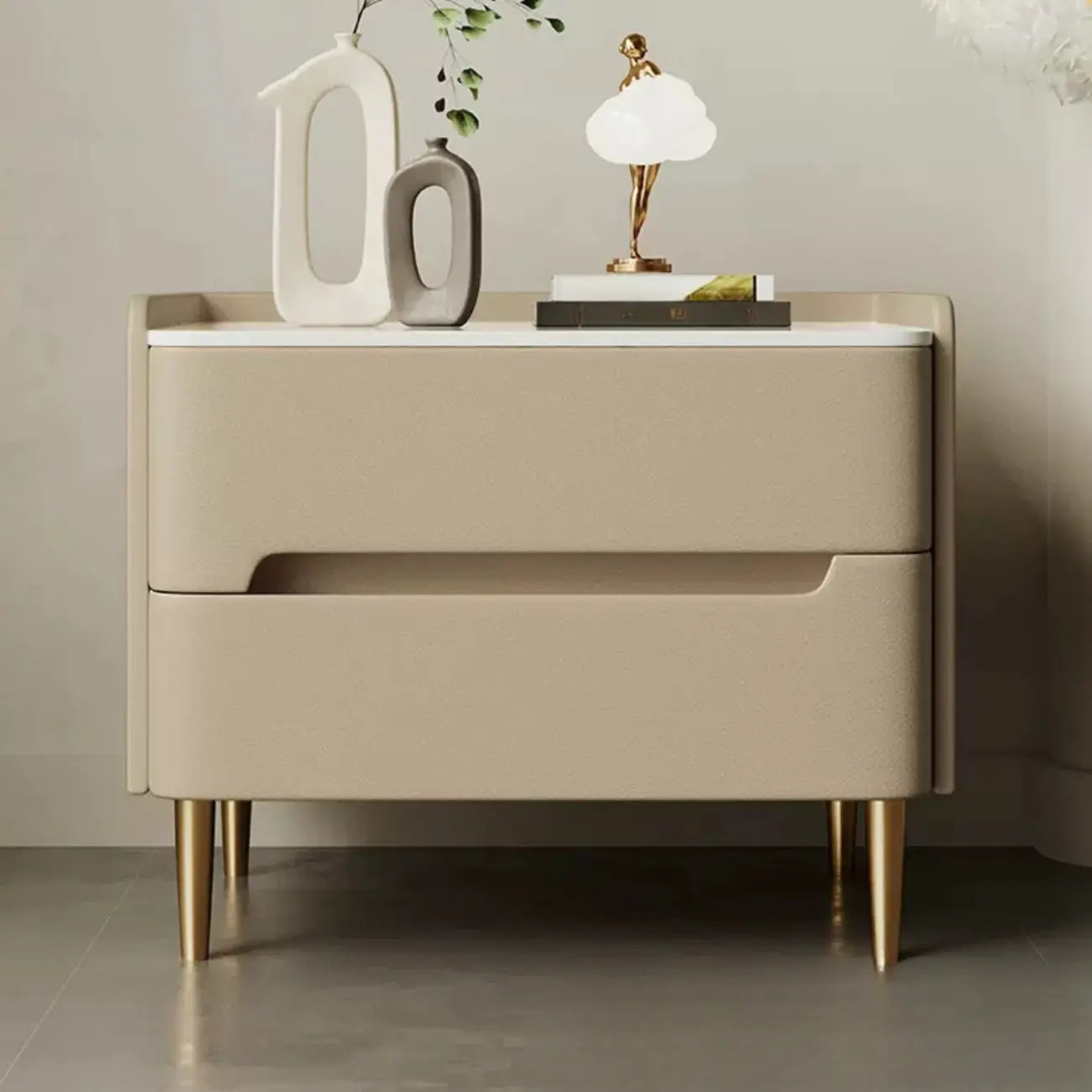 Table de chevet moderne avec plateau en marbre et tiroirs de rangement