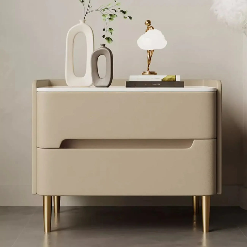 Table de chevet moderne avec plateau en marbre et tiroirs de rangement