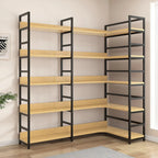Libreria ad angolo a 6 ripiani a forma di L in legno e acciaio