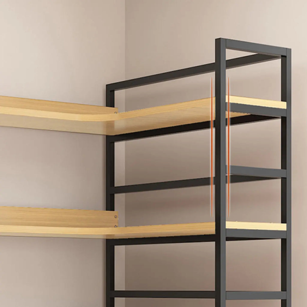 Libreria ad angolo a 6 ripiani a forma di L in legno e acciaio