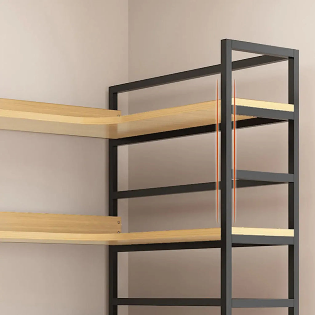 Libreria ad angolo a 6 ripiani a forma di L in legno e acciaio