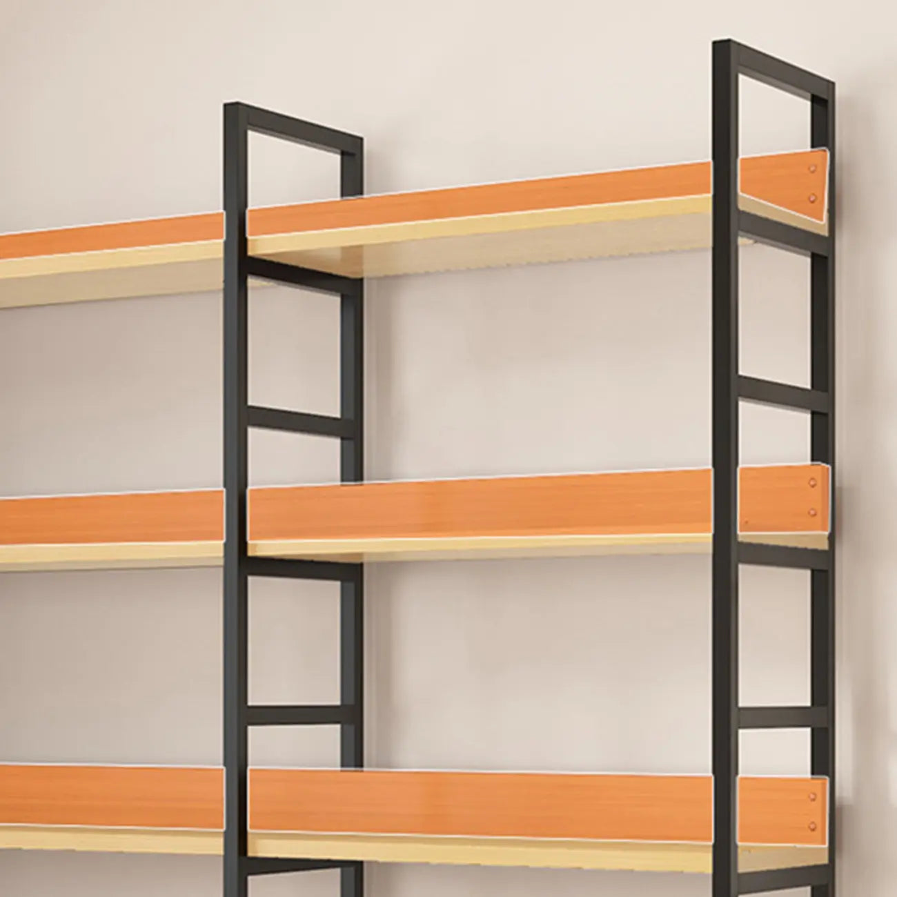 Libreria ad angolo a 6 ripiani a forma di L in legno e acciaio