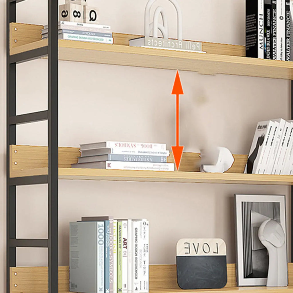 Libreria ad angolo a 6 ripiani a forma di L in legno e acciaio