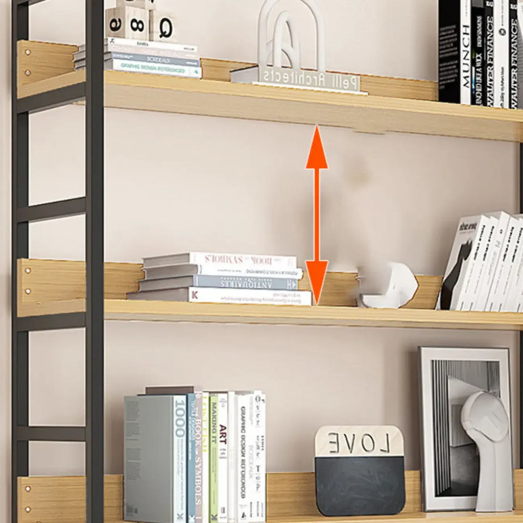 Libreria ad angolo a 6 ripiani a forma di L in legno e acciaio
