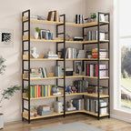 Libreria ad angolo a 6 ripiani a forma di L in legno e acciaio