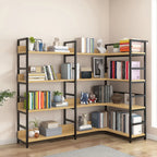 Libreria ad angolo a 6 ripiani a forma di L in legno e acciaio