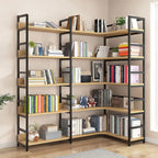 Libreria ad angolo a 6 ripiani a forma di L in legno e acciaio