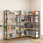 Libreria ad angolo a 6 ripiani a forma di L in legno e acciaio