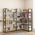 Libreria ad angolo a 6 ripiani a forma di L in legno e acciaio