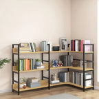 Libreria ad angolo a 6 ripiani a forma di L in legno e acciaio