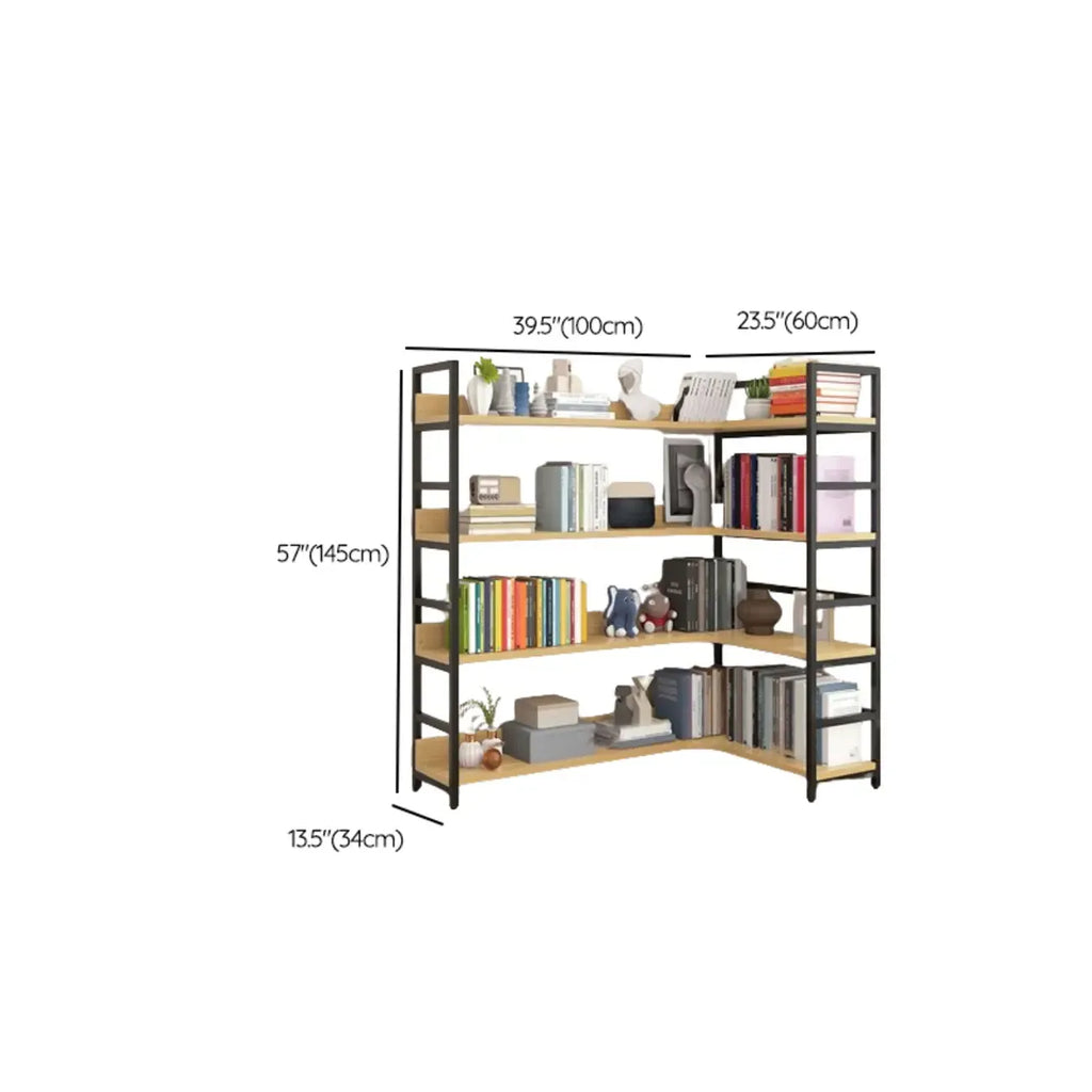 Libreria ad angolo a 6 ripiani a forma di L in legno e acciaio