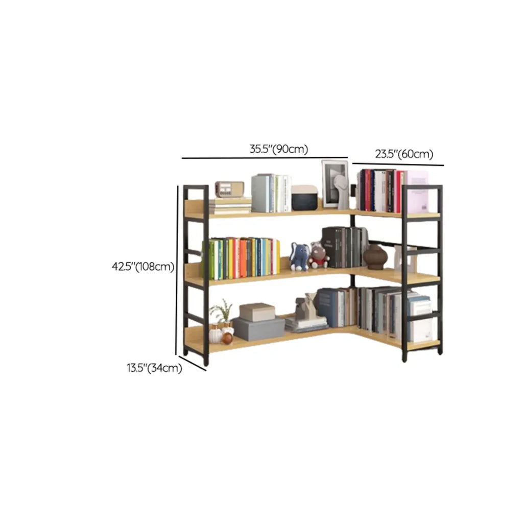 Libreria ad angolo a 6 ripiani a forma di L in legno e acciaio