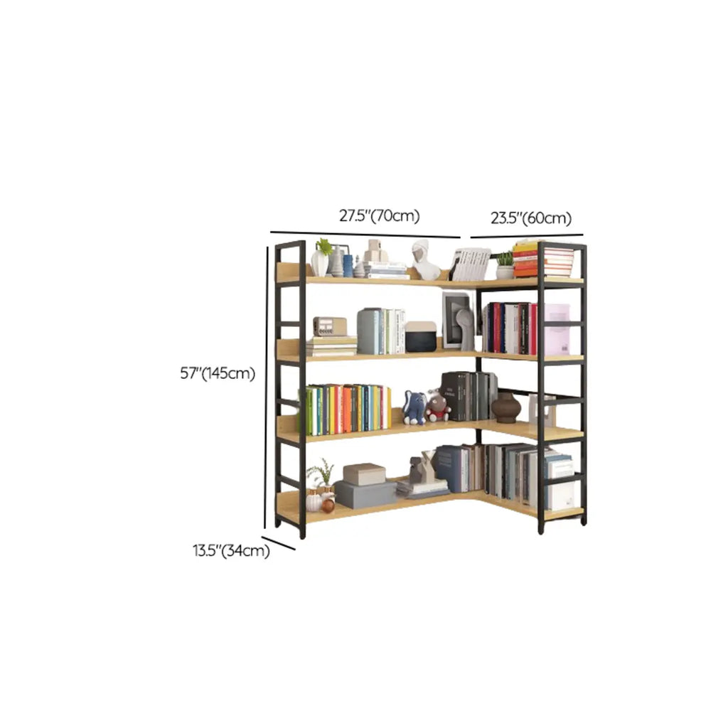 Libreria ad angolo a 6 ripiani a forma di L in legno e acciaio