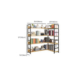 Libreria ad angolo a 6 ripiani a forma di L in legno e acciaio
