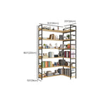 Libreria ad angolo a 6 ripiani a forma di L in legno e acciaio