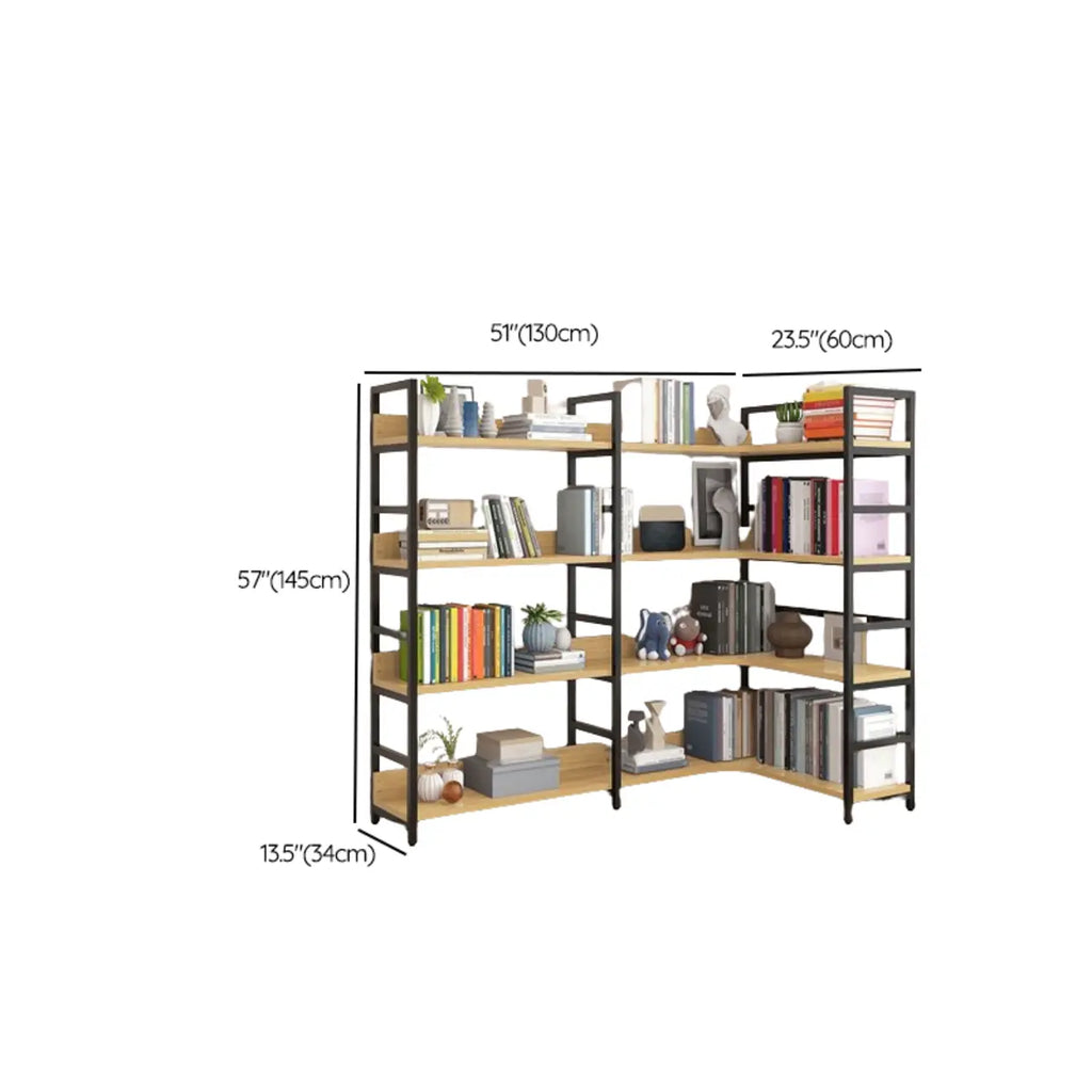 Libreria ad angolo a 6 ripiani a forma di L in legno e acciaio