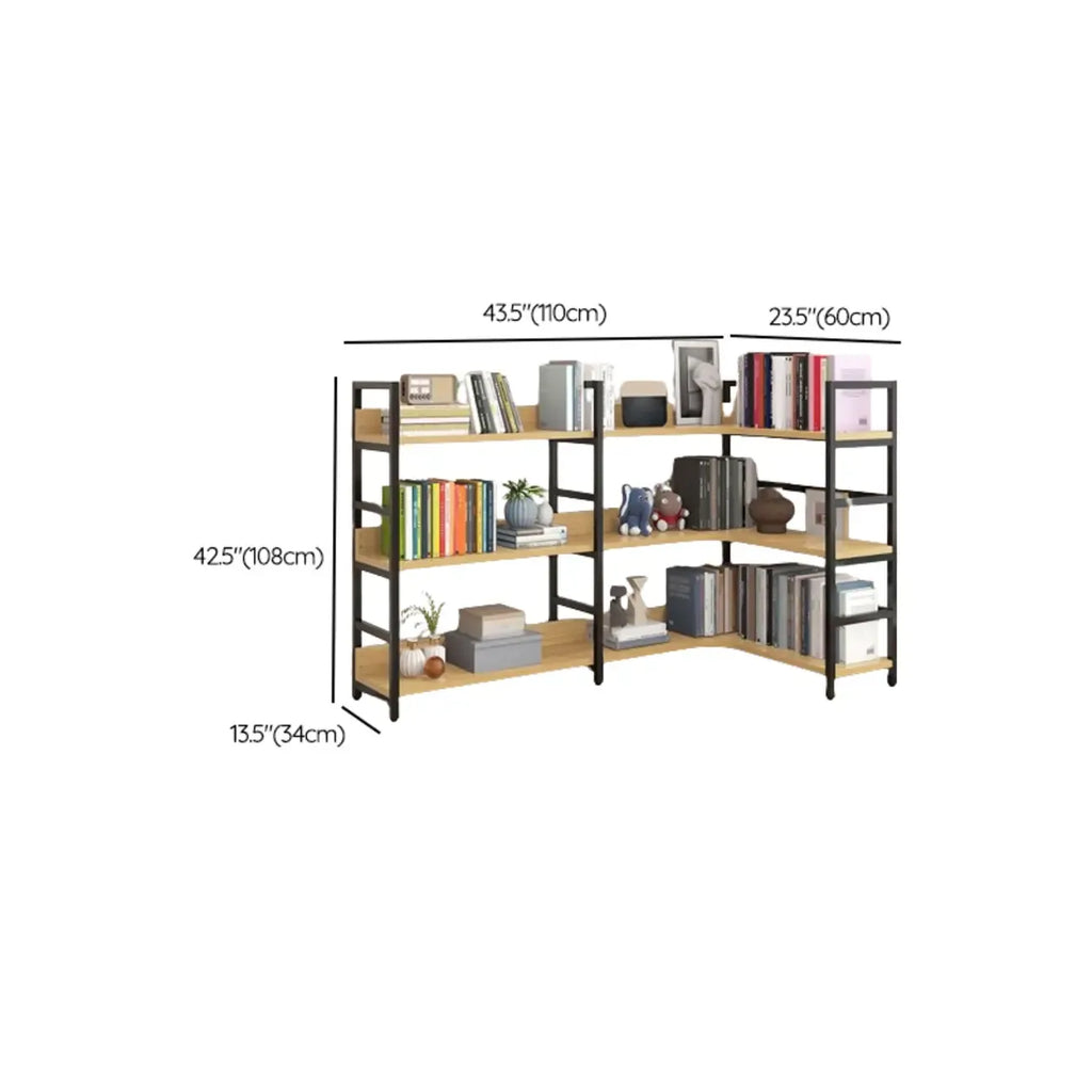 Libreria ad angolo a 6 ripiani a forma di L in legno e acciaio
