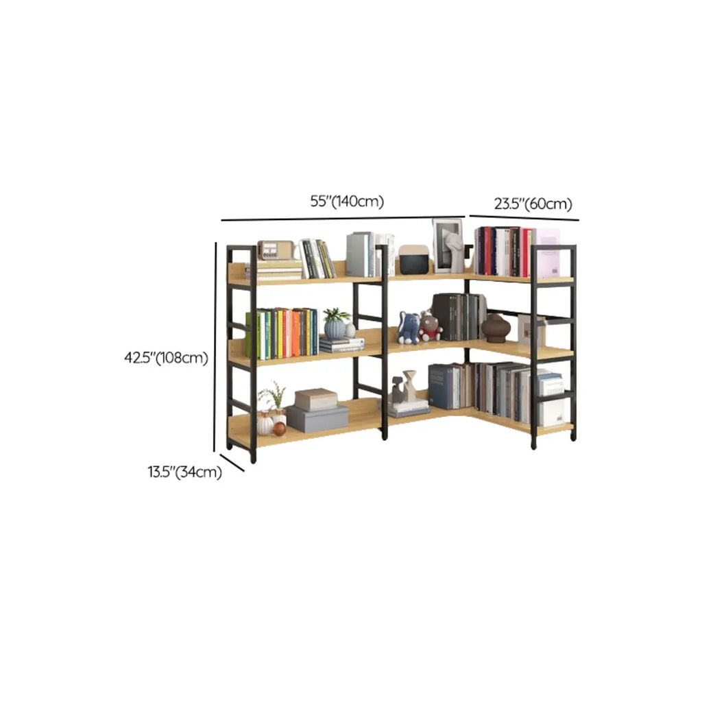 Libreria ad angolo a 6 ripiani a forma di L in legno e acciaio