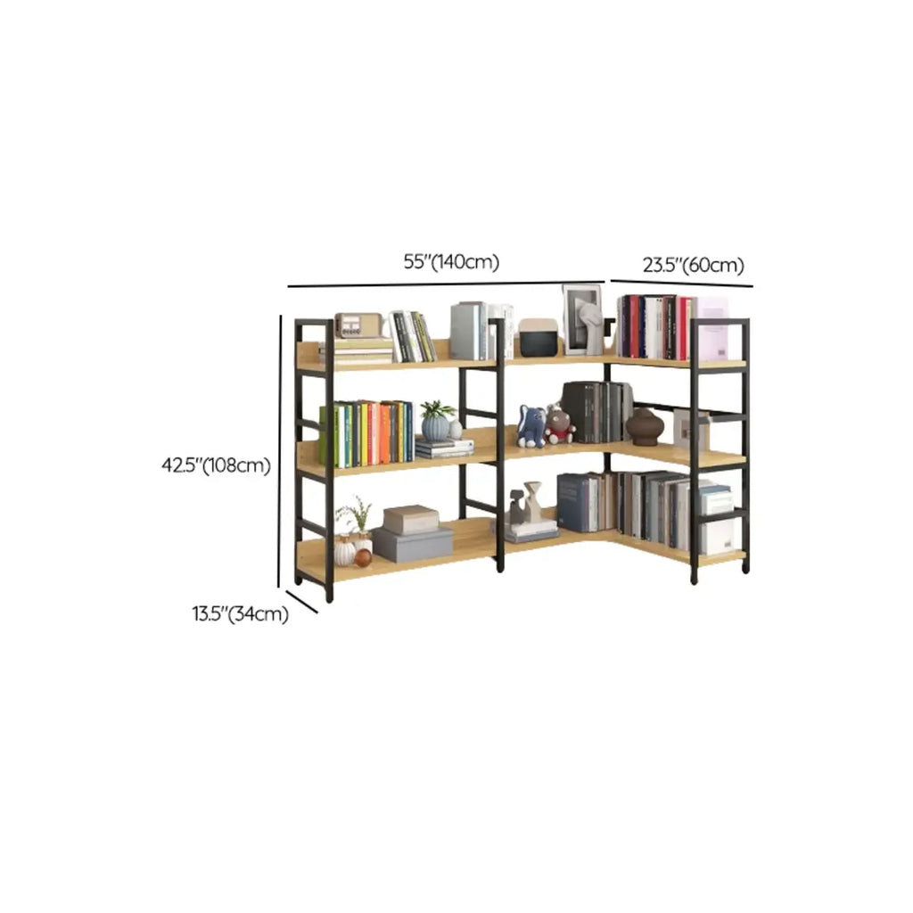Libreria ad angolo a 6 ripiani a forma di L in legno e acciaio