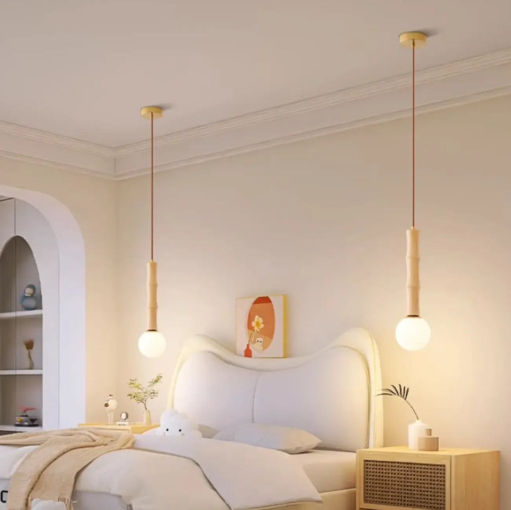 Lampadario a sospensione regolabile in legno e vetro con mappamondo