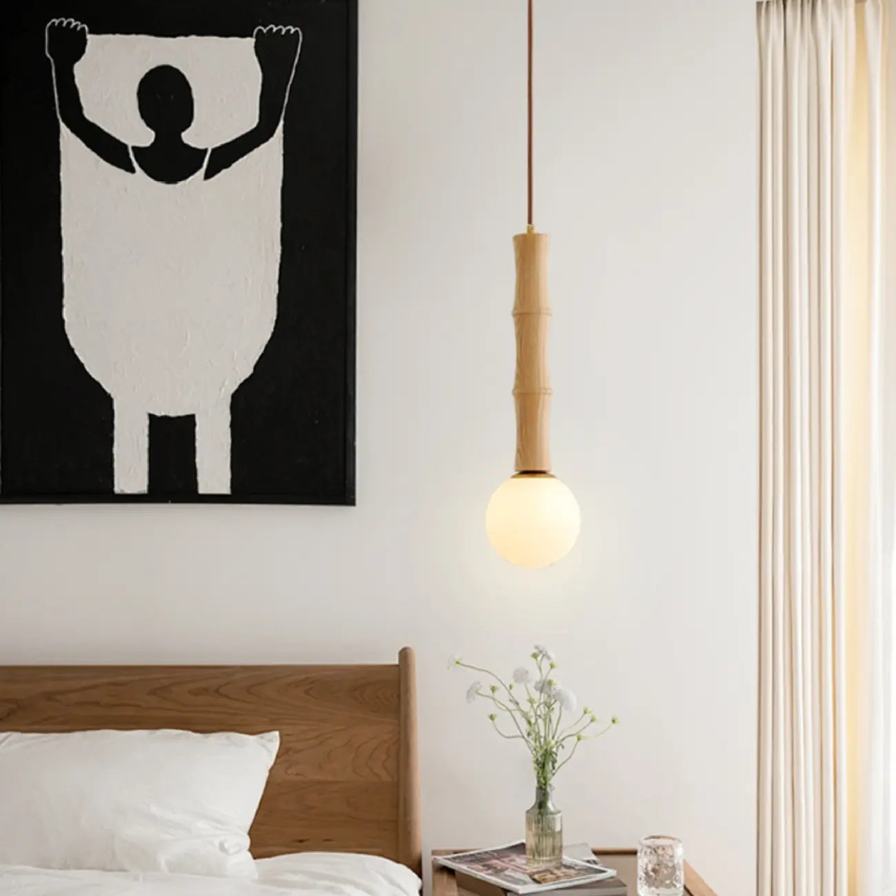 Lampadario a sospensione regolabile in legno e vetro con mappamondo