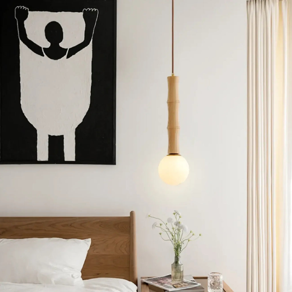Lampadario a sospensione regolabile in legno e vetro con mappamondo