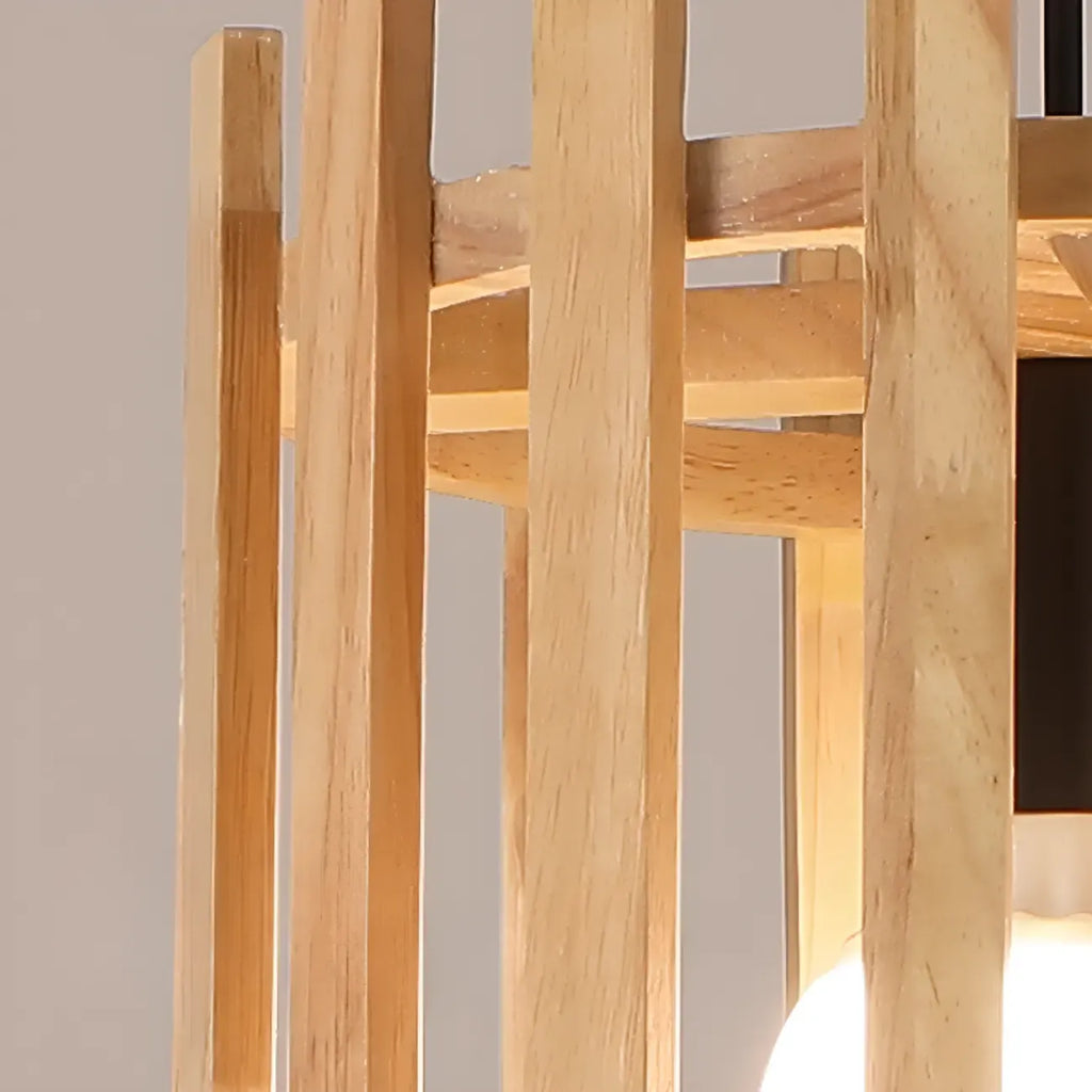 Lampada a Sospensione in Legno Rustico a Cilindro Regolabile in Altezza