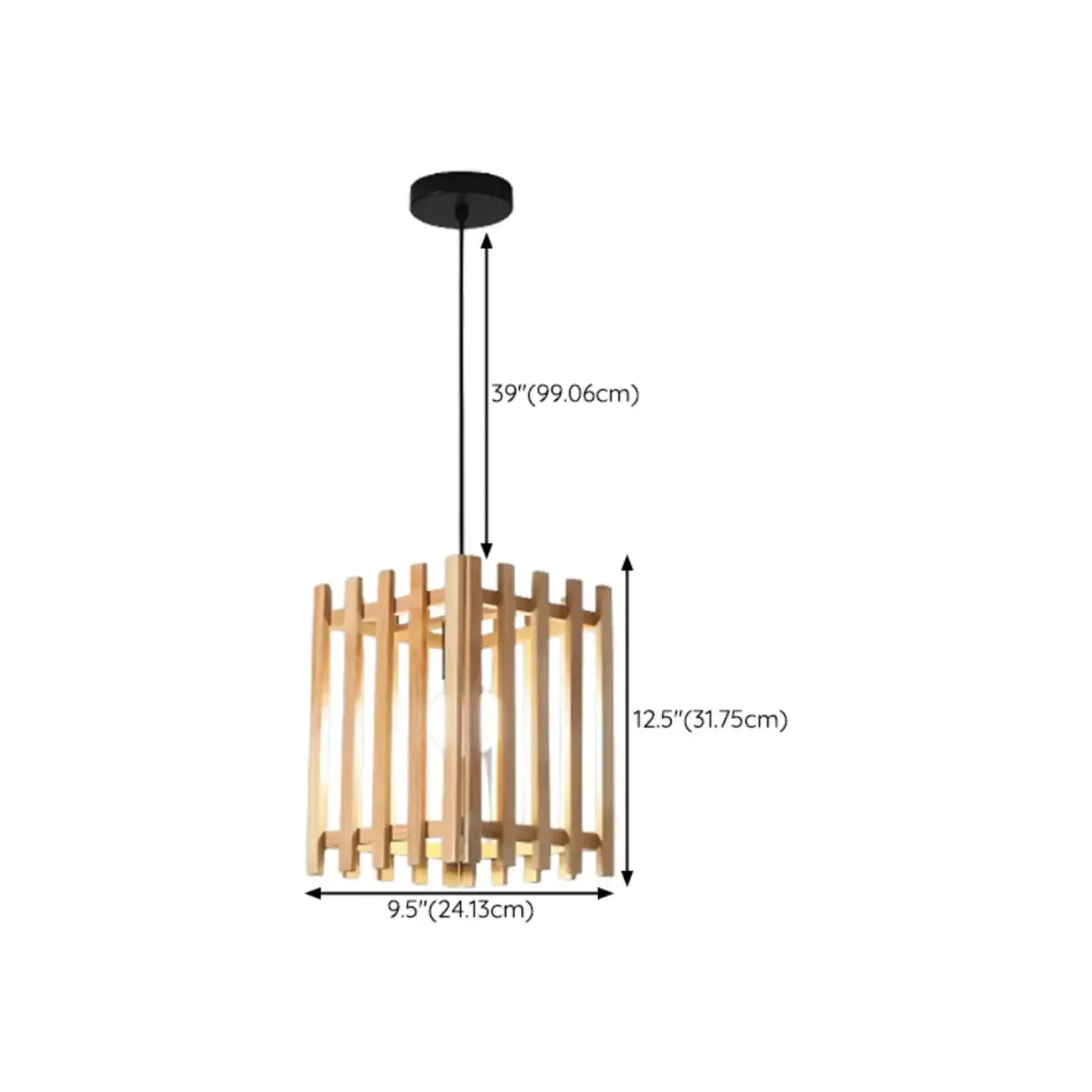 Lampada a Sospensione in Legno Rustico a Cilindro Regolabile in Altezza