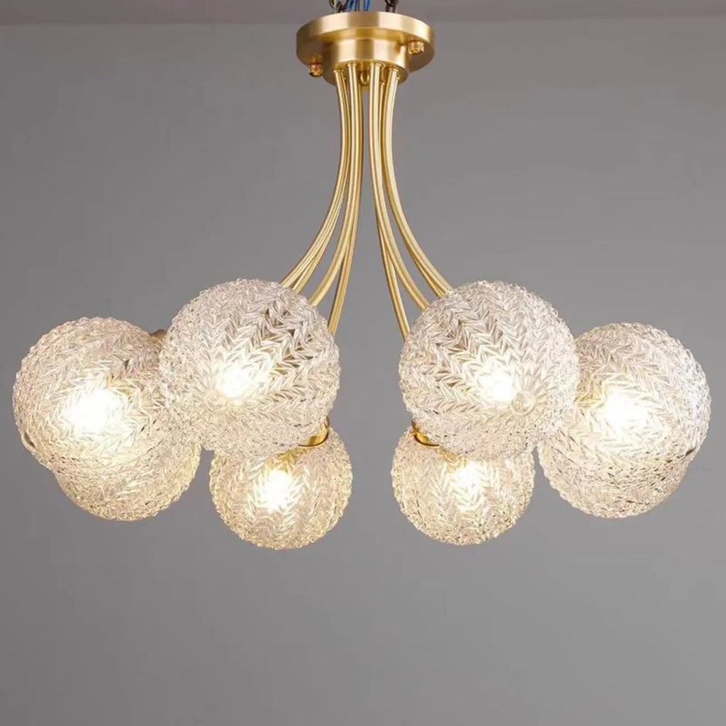 Plafonnier semi-encastré élégant à 6 globes en verre doré