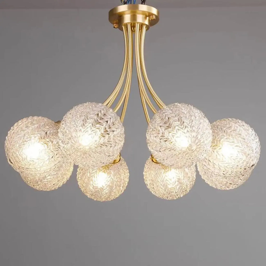 Plafonnier semi-encastré élégant à 6 globes en verre doré