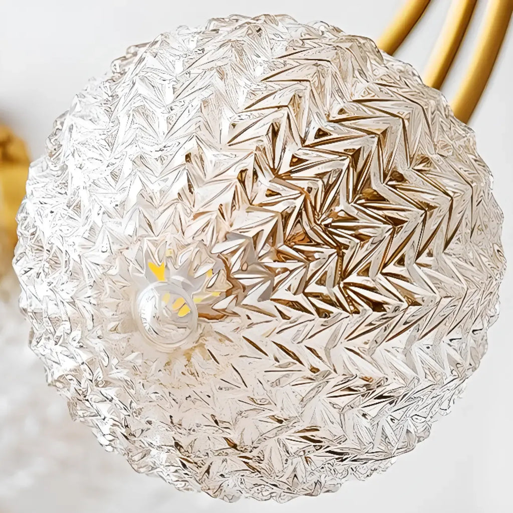 Plafonnier semi-encastré élégant à 6 globes en verre doré