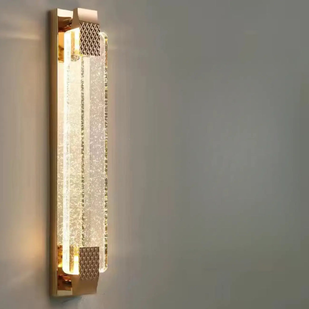 Applique murale LED rectangulaire glamour en cristal doré