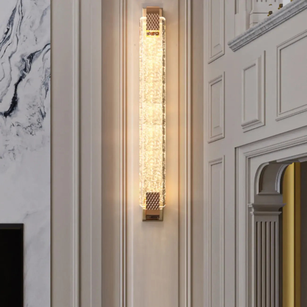 Applique murale LED rectangulaire glamour en cristal doré
