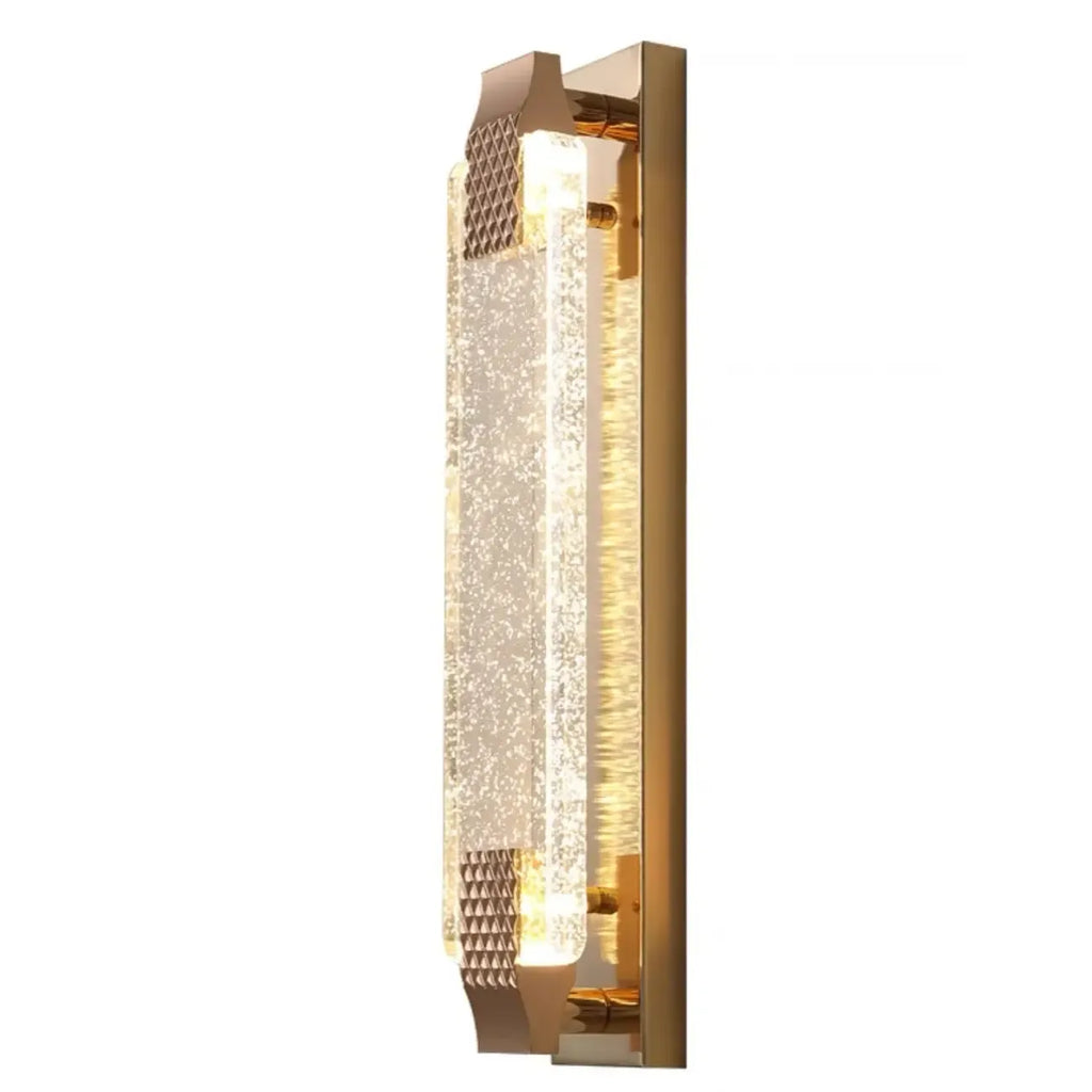 Applique murale LED rectangulaire glamour en cristal doré