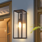 Applique murale extérieure industrielle rectangulaire en métal et verre transparent à LED