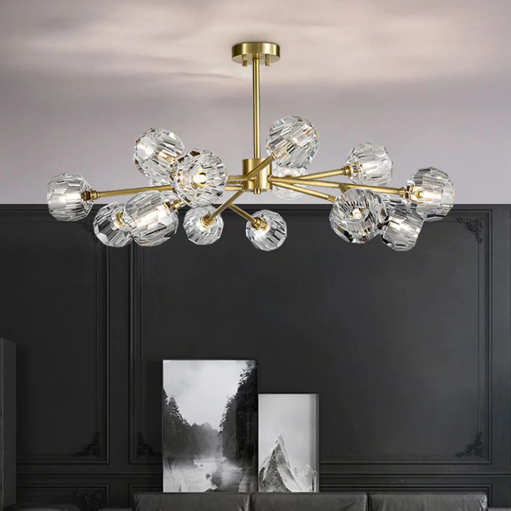 Lustre moderne Sputnik en cristal et globe doré