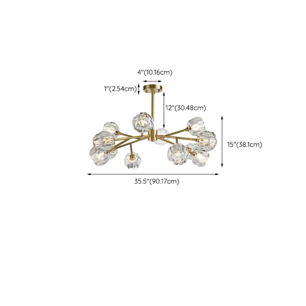 Lustre moderne Sputnik en cristal et globe doré