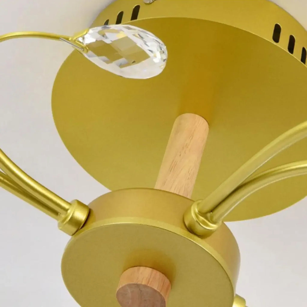 Plafonnier semi-encastré doré avec abat-jour en cristal et variateur à 3 niveaux