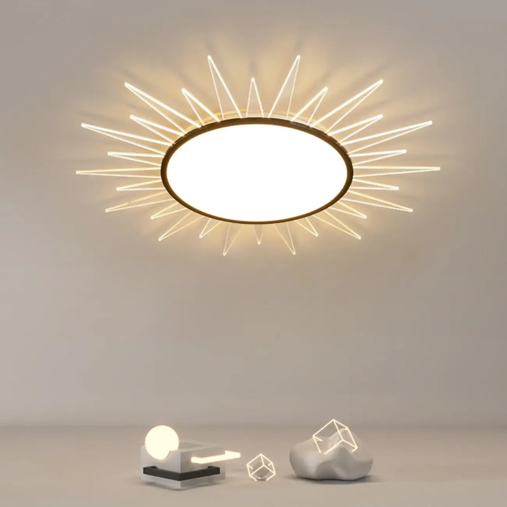 Grand plafonnier LED rond en acrylique à effet soleil