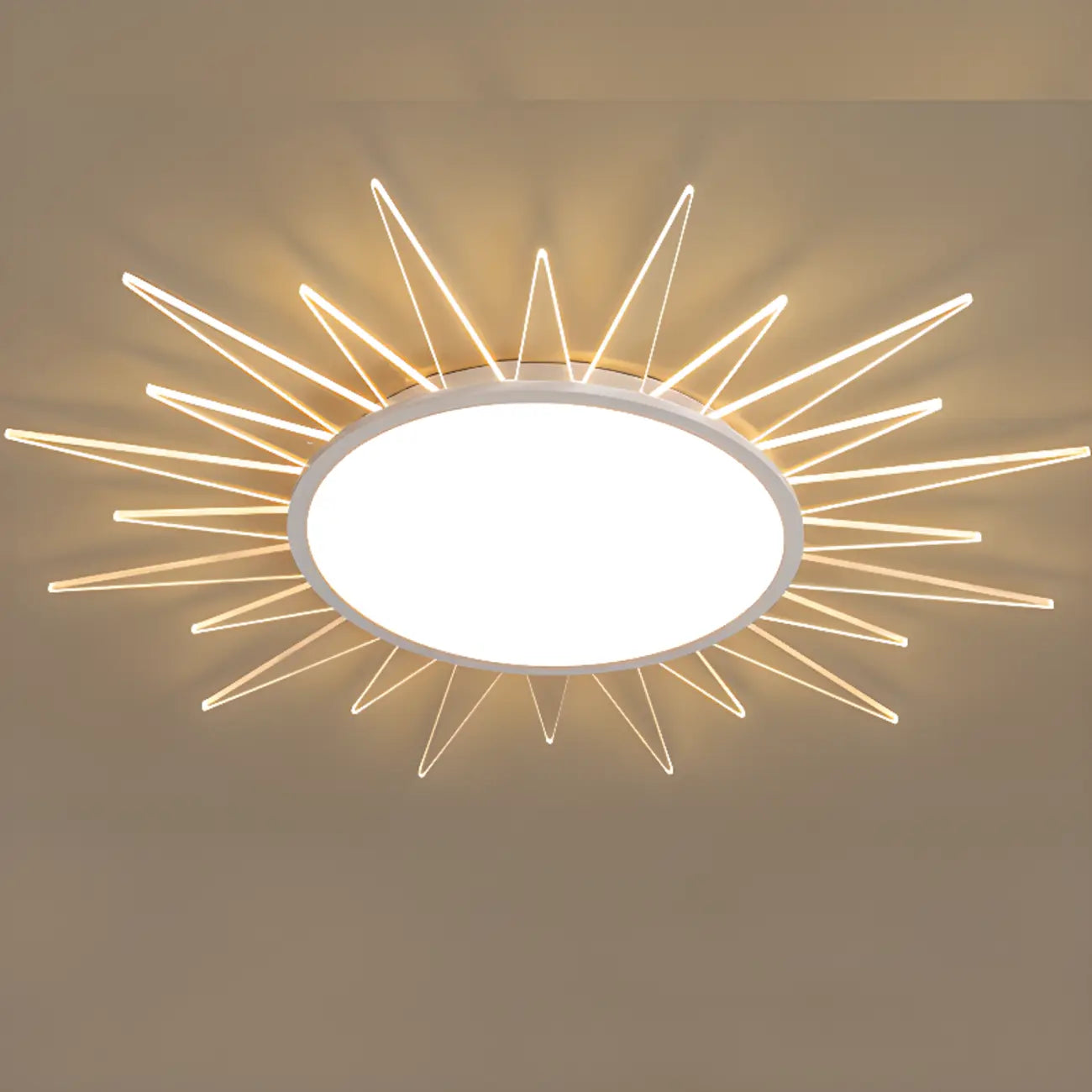 Grand plafonnier LED rond en acrylique à effet soleil