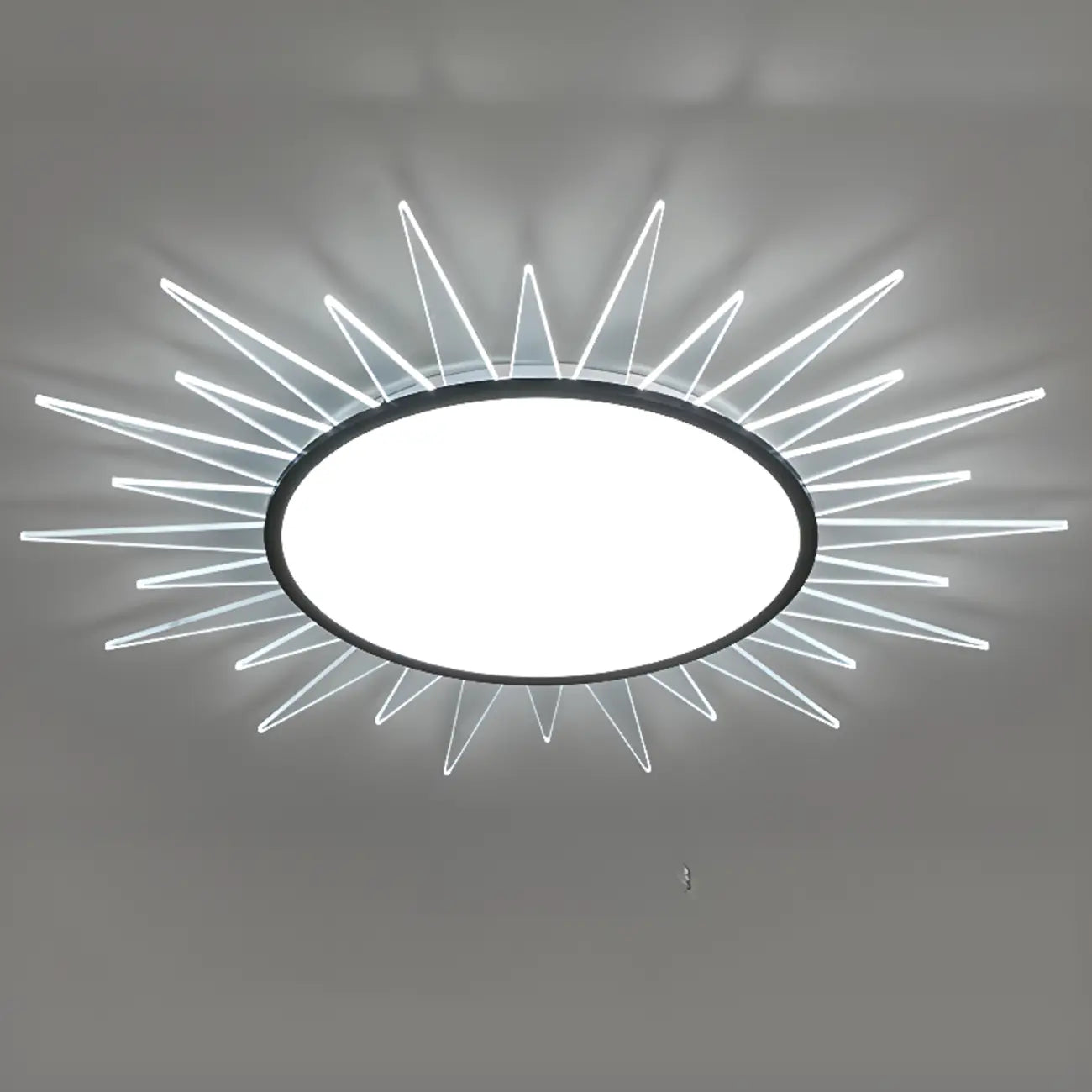 Grand plafonnier LED rond en acrylique à effet soleil
