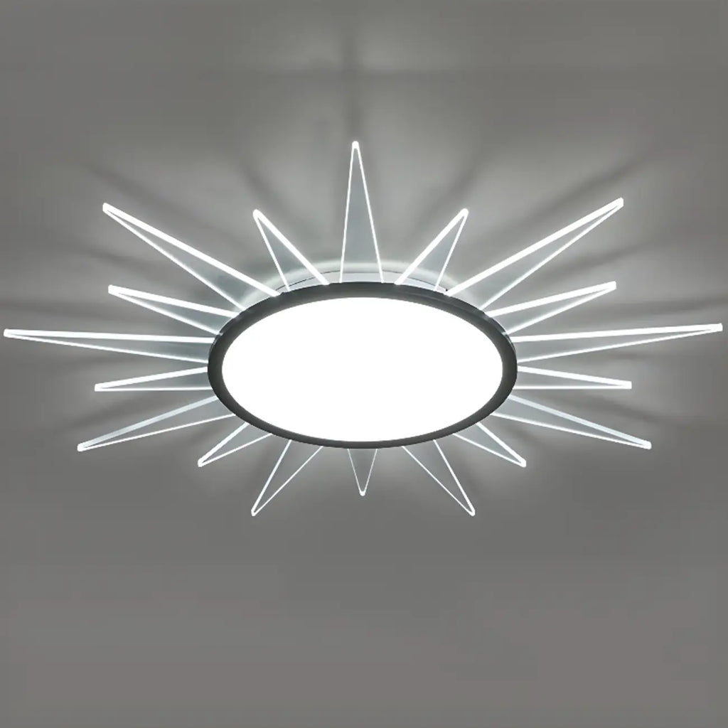 Grand plafonnier LED rond en acrylique à effet soleil